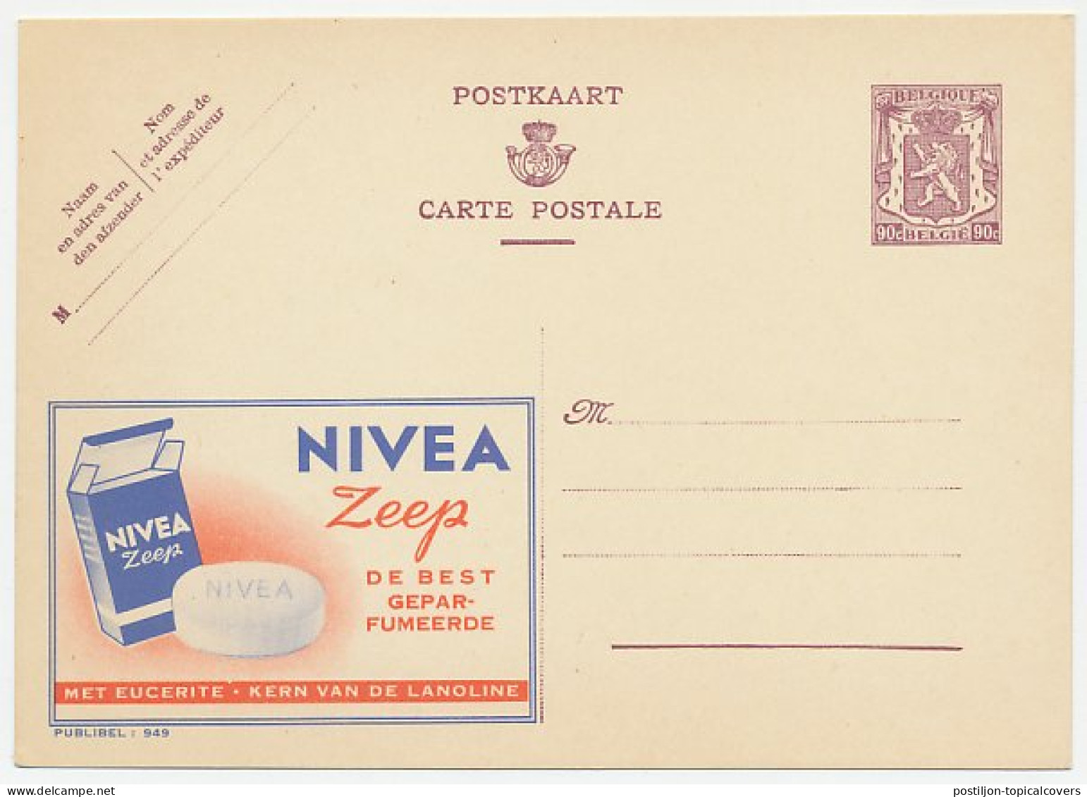 Publibel - Postal Stationery Belgium 1948 Soap - Nivea - Other & Unclassified