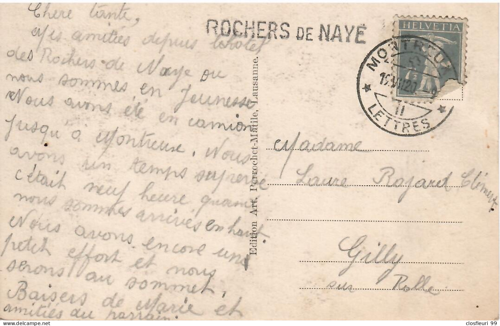 Cachet Linéaire : Les Rochers De Naye / Montreux 19.6.1920 - Postmark Collection