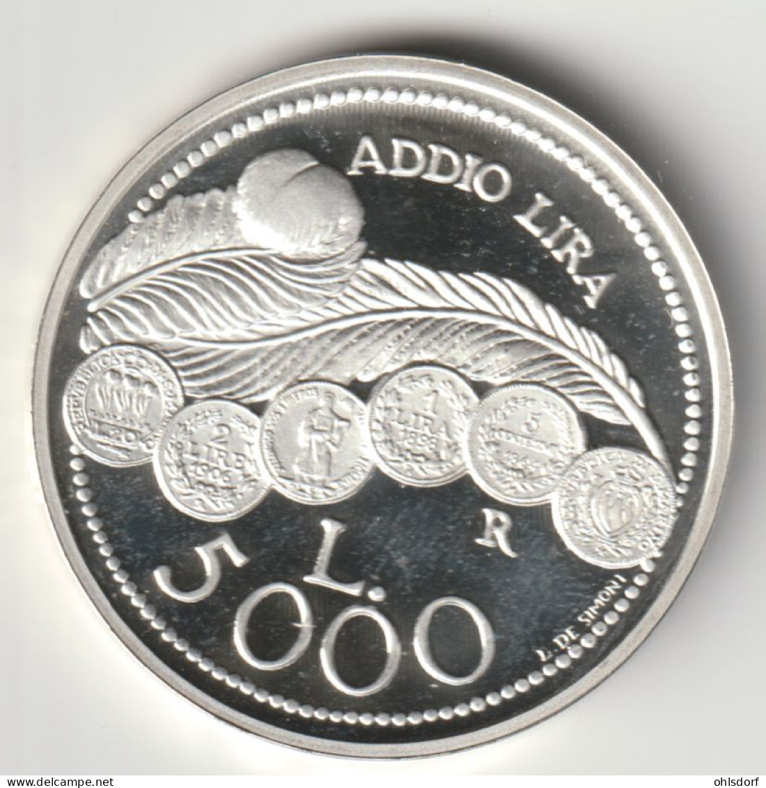 SAN MARINO 2001: 5000 Lire, Addio Lira, Silver, KM 436 - Saint-Marin