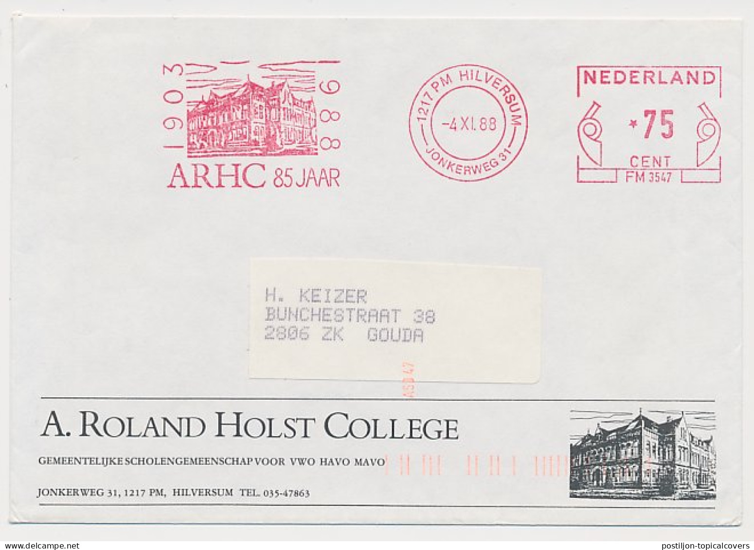Meter Cover Netherlands 1988 Adriaan Roland Holst - Poet - College - Writers
