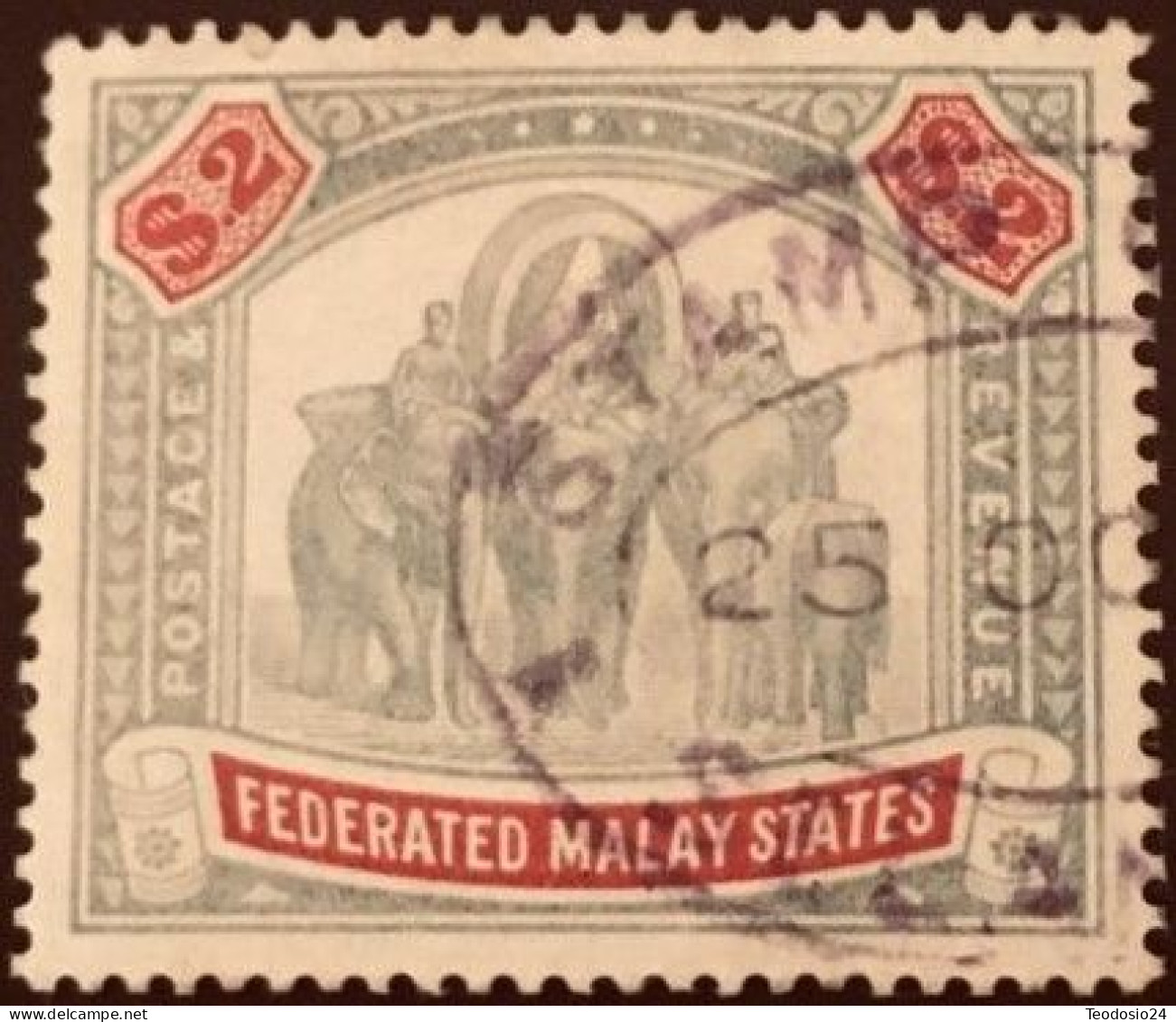 MALAYA FEDERATED MALAY STATES  Elephant 1900 $2 SG 24 M3367 - Straits Settlements