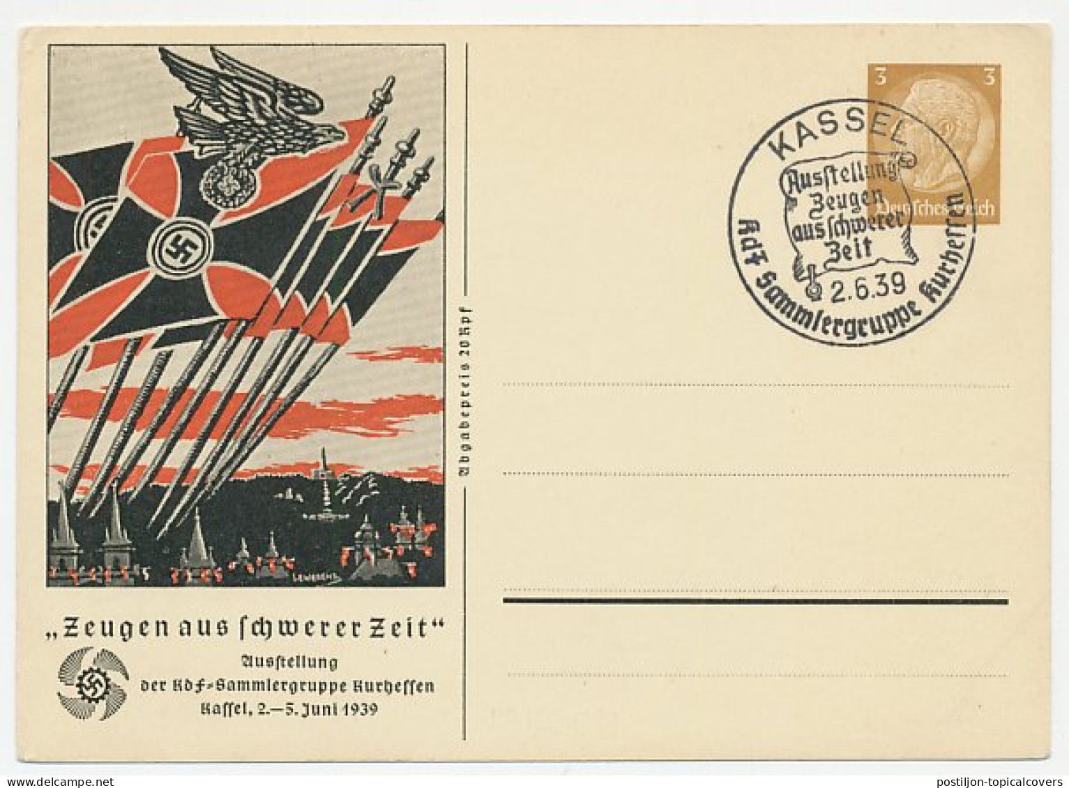 Postal Stationery Germany 1939 Exhibition Kurhessen / Kassel- Nazi Symbols  - WW2