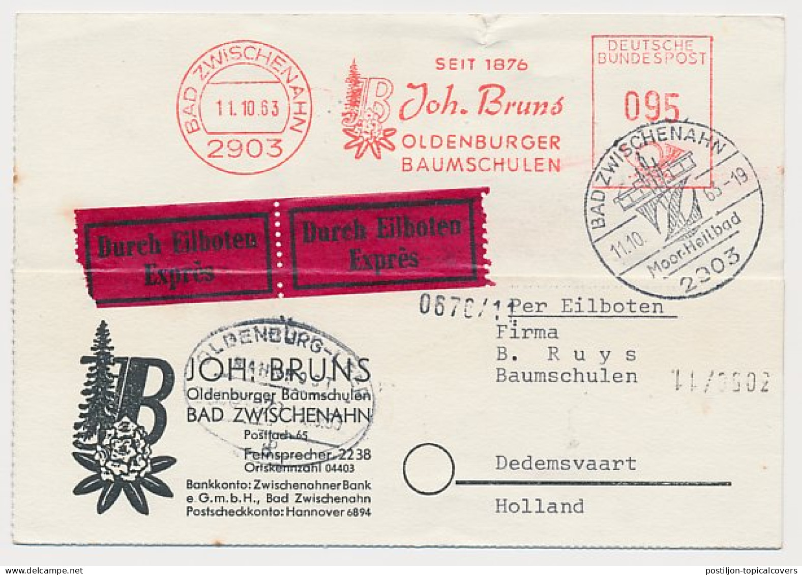 Express Meter Card Germany 1963 Nurseries - Bäume