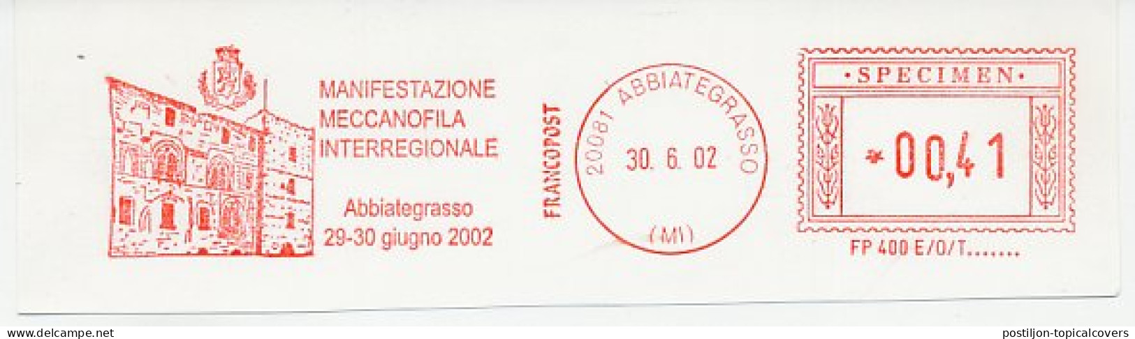 Specimen Meter Cut Italy 2002 Philatelic Exhibition - Autres & Non Classés