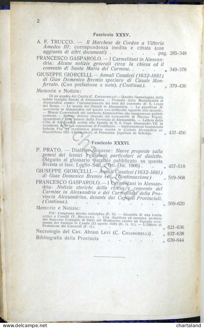 Rivista Di Storia Arte Archeologia Prov. Di Alessandria Anno XVIII Completo 1909 - Otros & Sin Clasificación