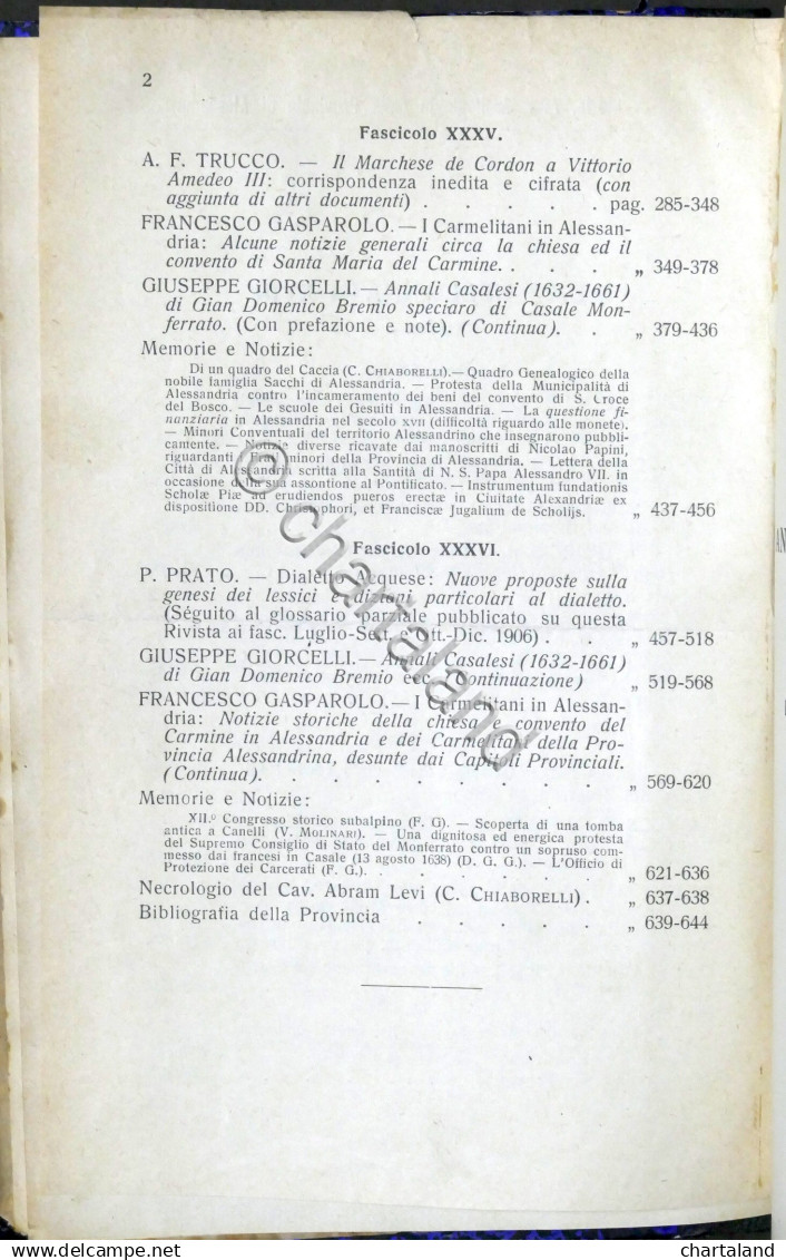 Rivista Di Storia Arte Archeologia Prov. Di Alessandria Anno XVIII Completo 1909 - Other & Unclassified