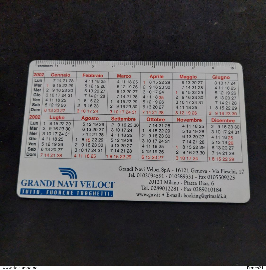 Calendarietto 2002 Grimaldi Group. Grandi Navi Veloci.Condizioni Eccellenti. Plastificato. - Small : 2001-...