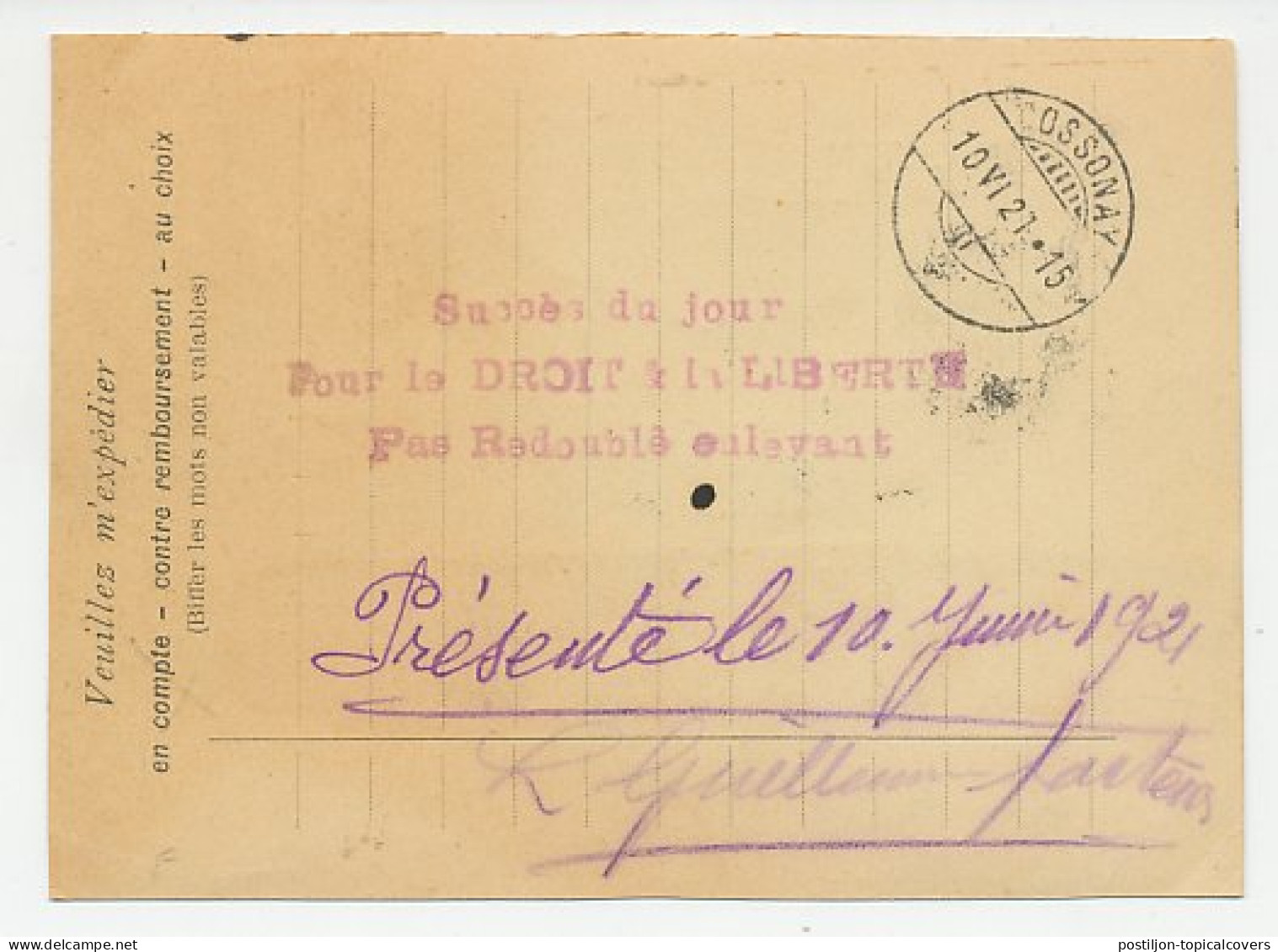 Illustrated Remboursement Card Switzerland 1921 Music - Music