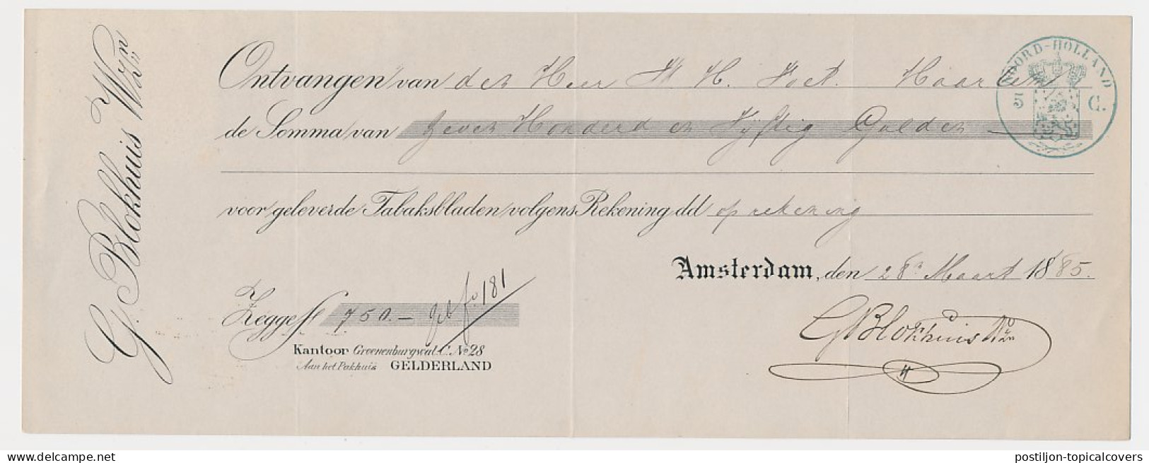 Fiscaal / Revenue - 5 C. Noord Holland - 1885 - Fiscali