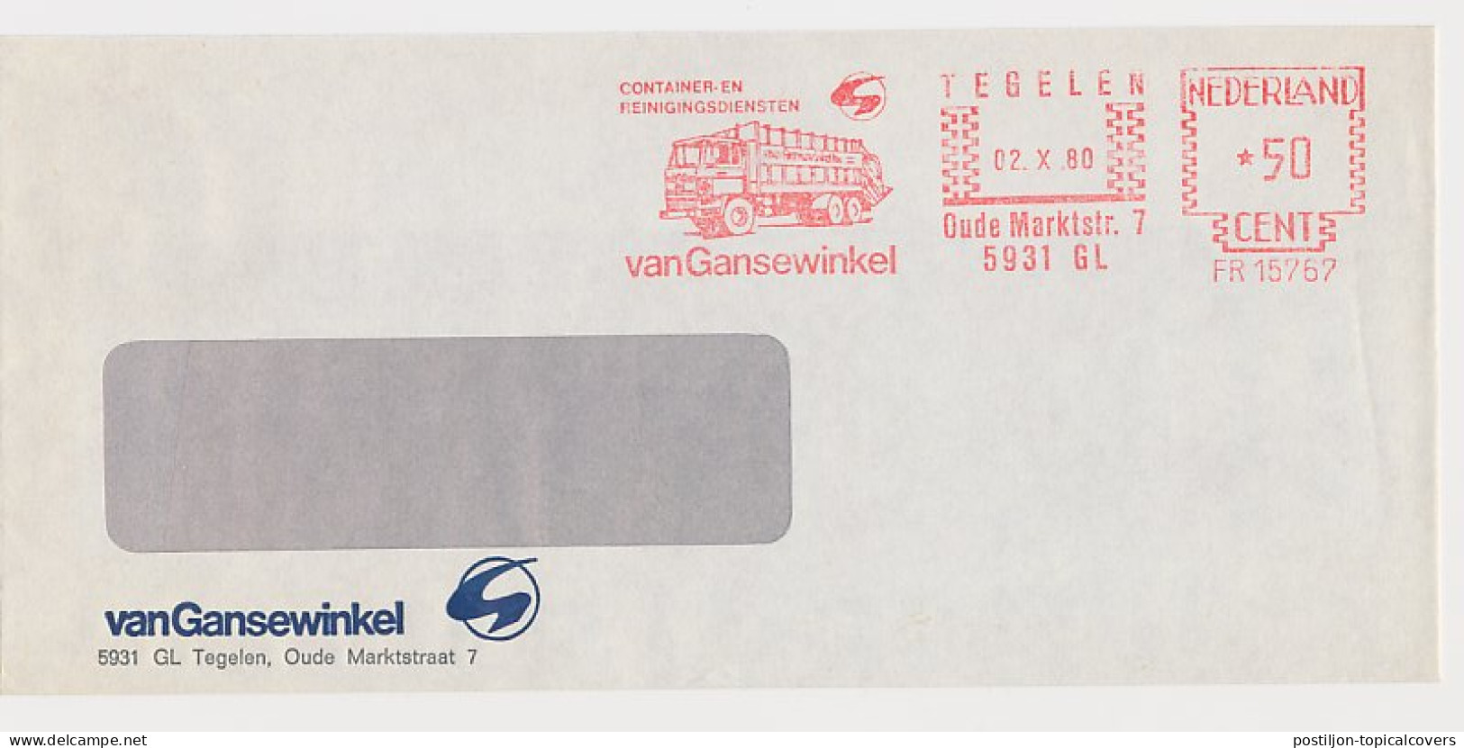 Meter Cover Netherlands 1980 Garbage Truck - Tegelen - Trucks