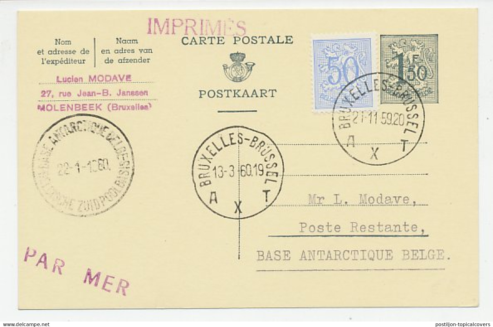 Postcard / Postmark Belgium 1960 South Pole Station - Spedizioni Artiche