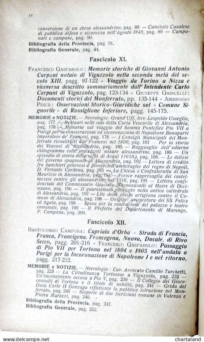 Rivista Storia Arte Archeologia Prov. Di Alessandria Anno XXVIII Completo 1919 - Other & Unclassified