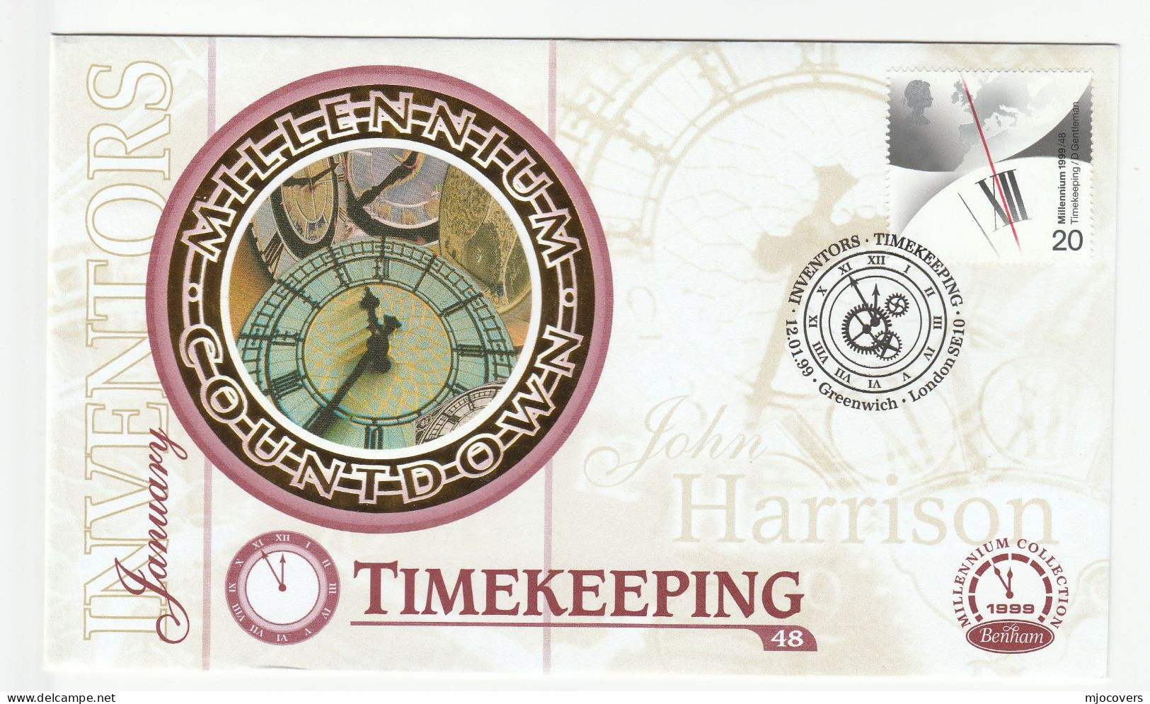 CLOCK  Special SILK  GREENWICH  FDC 1999 Timekeeping Stamps  GB Cover Clocks - Uhrmacherei