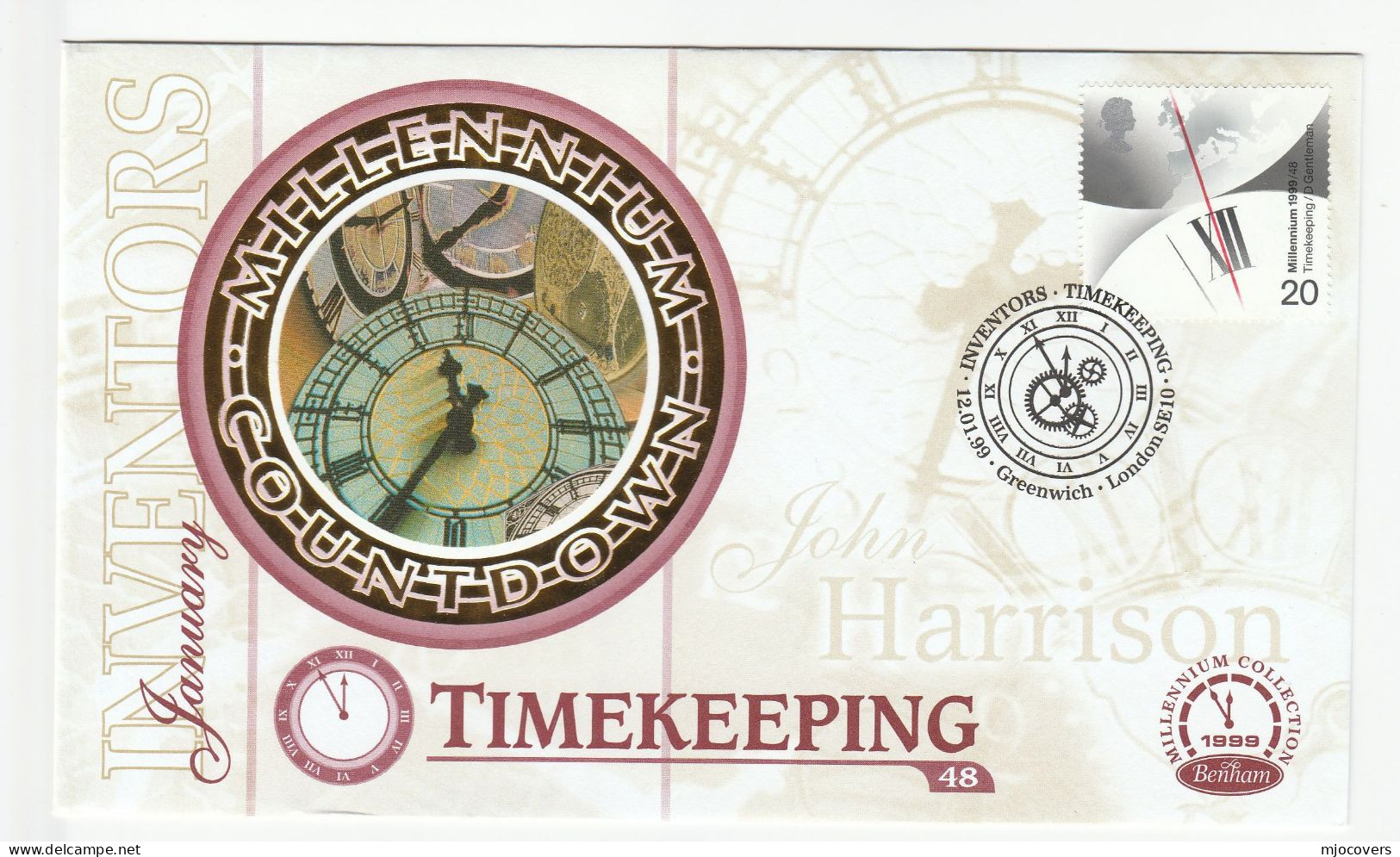 CLOCK  Special SILK  GREENWICH  FDC 1999 Timekeeping Stamps  GB Cover Clocks - Orologeria