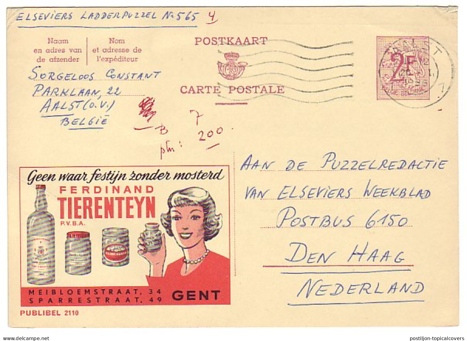 Publibel - Postal Stationery Belgium 1966 Mustard - Food