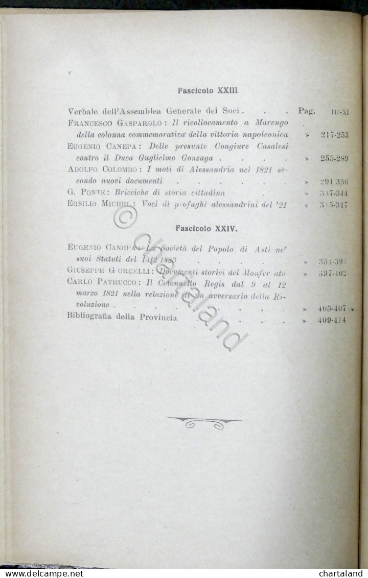 Rivista Di Storia Arte Archeologia Prov. Di Alessandria Anno XXXI Completo 1922 - Other & Unclassified