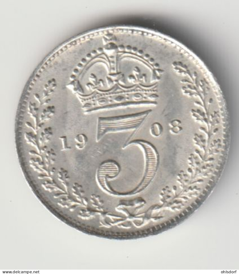 GREAT BRITAIN 19080: 3 Pence, Silver, KM 797 - F. 3 Pence