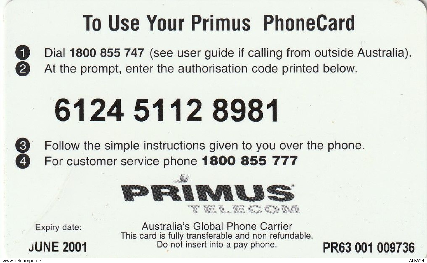 PREPAID PHONE CARD AUSTRALIA  (CZ591 - Australia