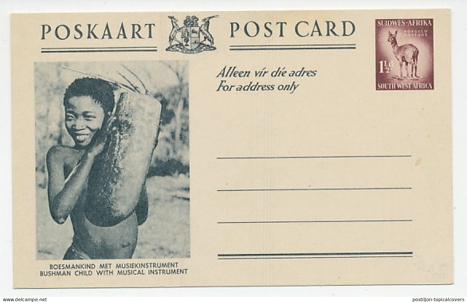 Postal Stationery South West Africa Bushman Child - Musical Instrument - American Indians