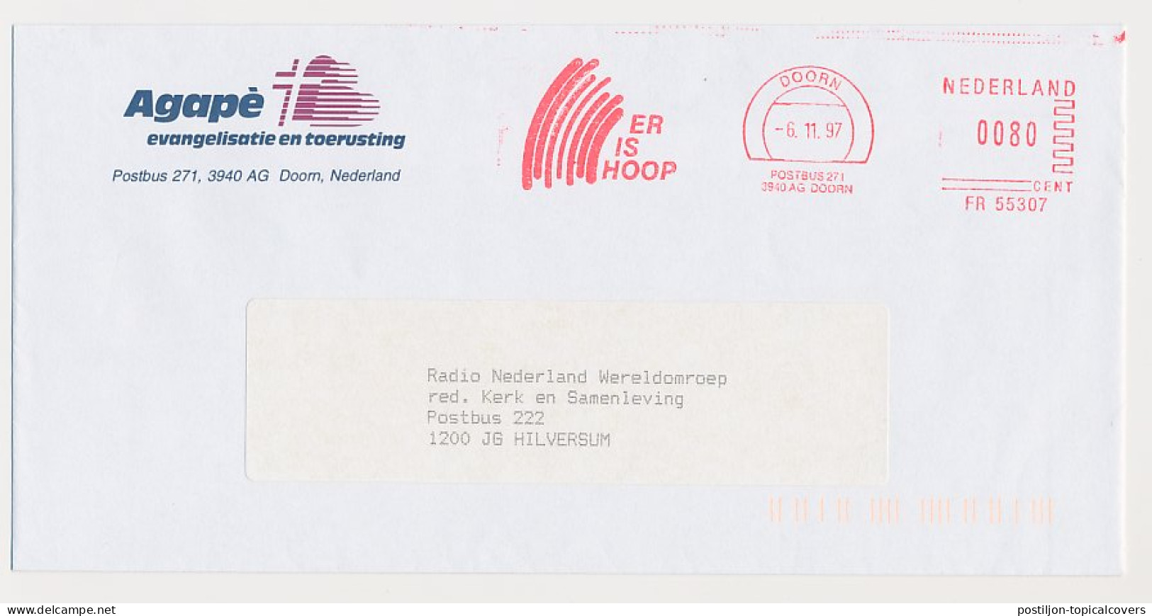 Meter Cover Netherlands 1997 Rainbow - There Is Hope - Agape - Doorn - Other & Unclassified
