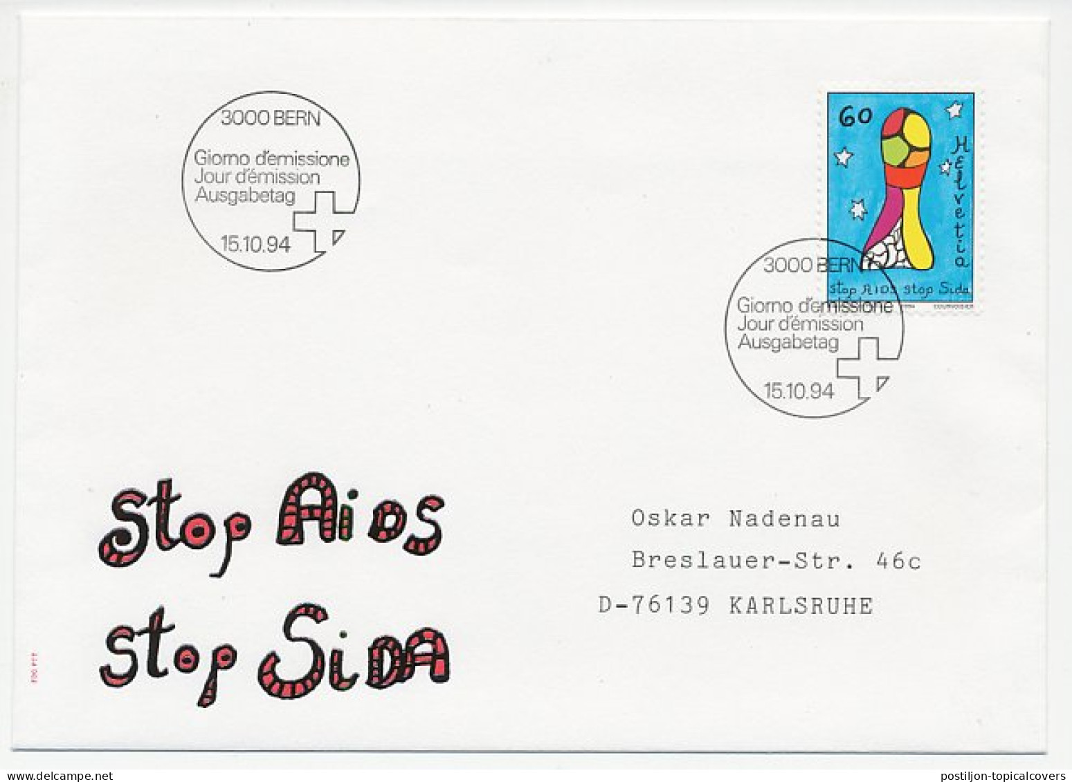Cover / Postmark Switzerland 1994 Stop Aids - Other & Unclassified