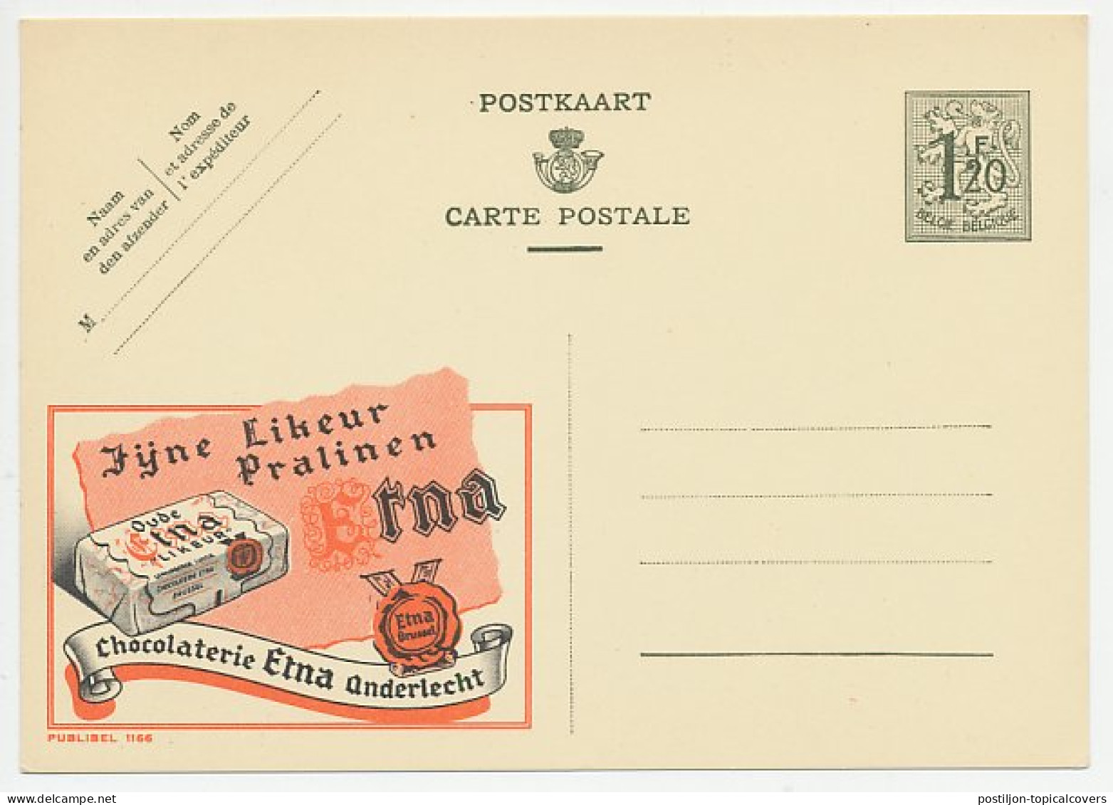Publibel - Postal Stationery Belgium 1952 Liqueur Chocolates - Erna - Food