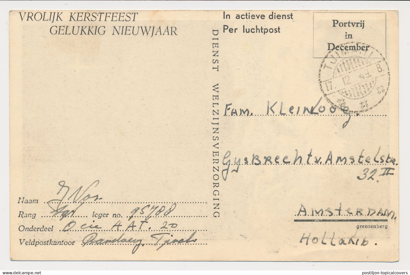 Military Service Postcard Tjimahi Netherlands Indies 1949 - Netherlands Indies