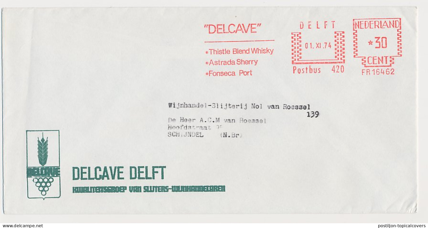 Meter Cover Netherlands 1974 Alcohol - Delcave - Whisky - Sherry - Port - Wijn & Sterke Drank
