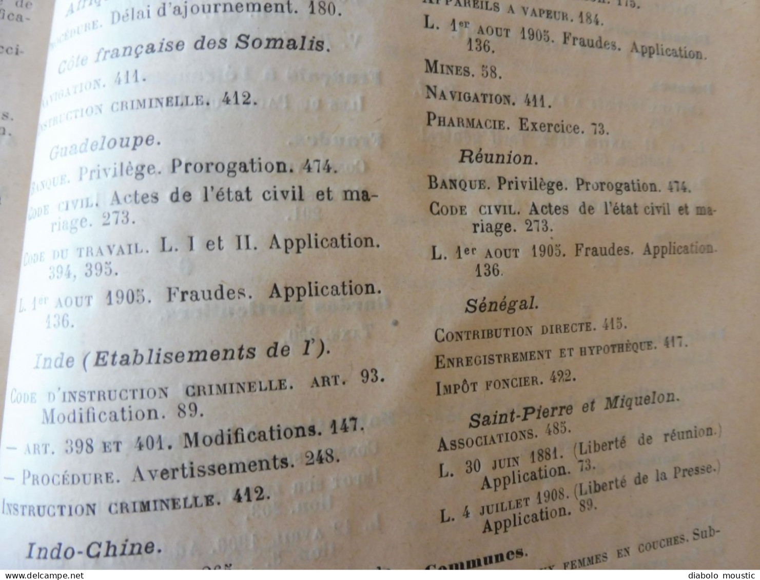 1913  RECUEIL des LOIS : Sericiculture, Dynamites , Fabrication du beurre de cacao,  Etc ; Etc