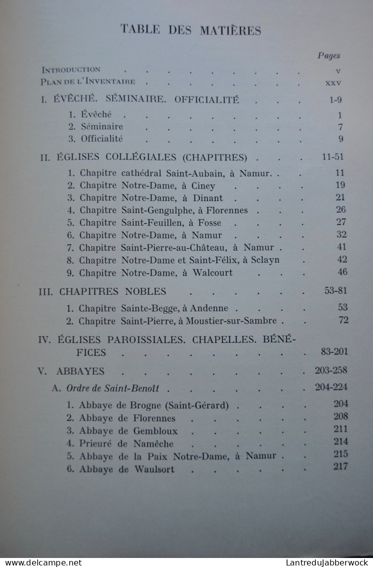 BOVESSE Inventaire Général Sommaire Des Archives Ecclésiastiques De La Province De Namur Eglise Abbaye Chapelle Couvent - Belgique