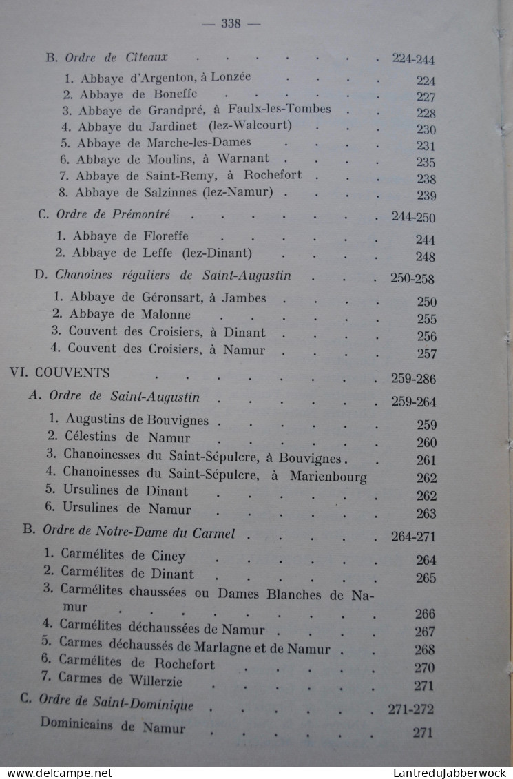 BOVESSE Inventaire général sommaire des Archives ecclésiastiques de la Province de Namur Eglise Abbaye Chapelle Couvent