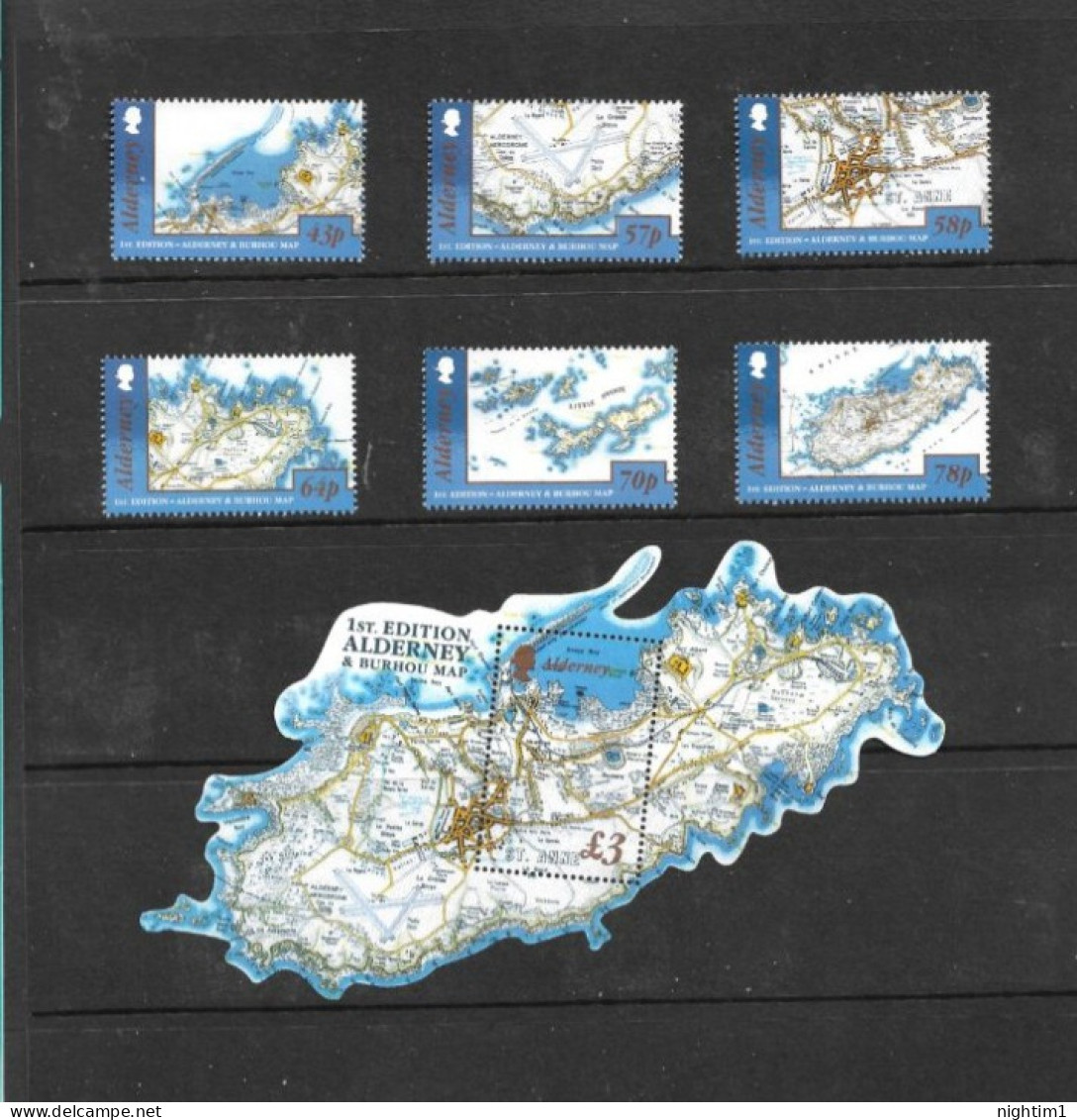 ALDERNEY COLLECTION. 2017 IST EDITION MAP. SET OF 6 AND MINIATURE SHEET. UNMOUNTED MINT. - Alderney