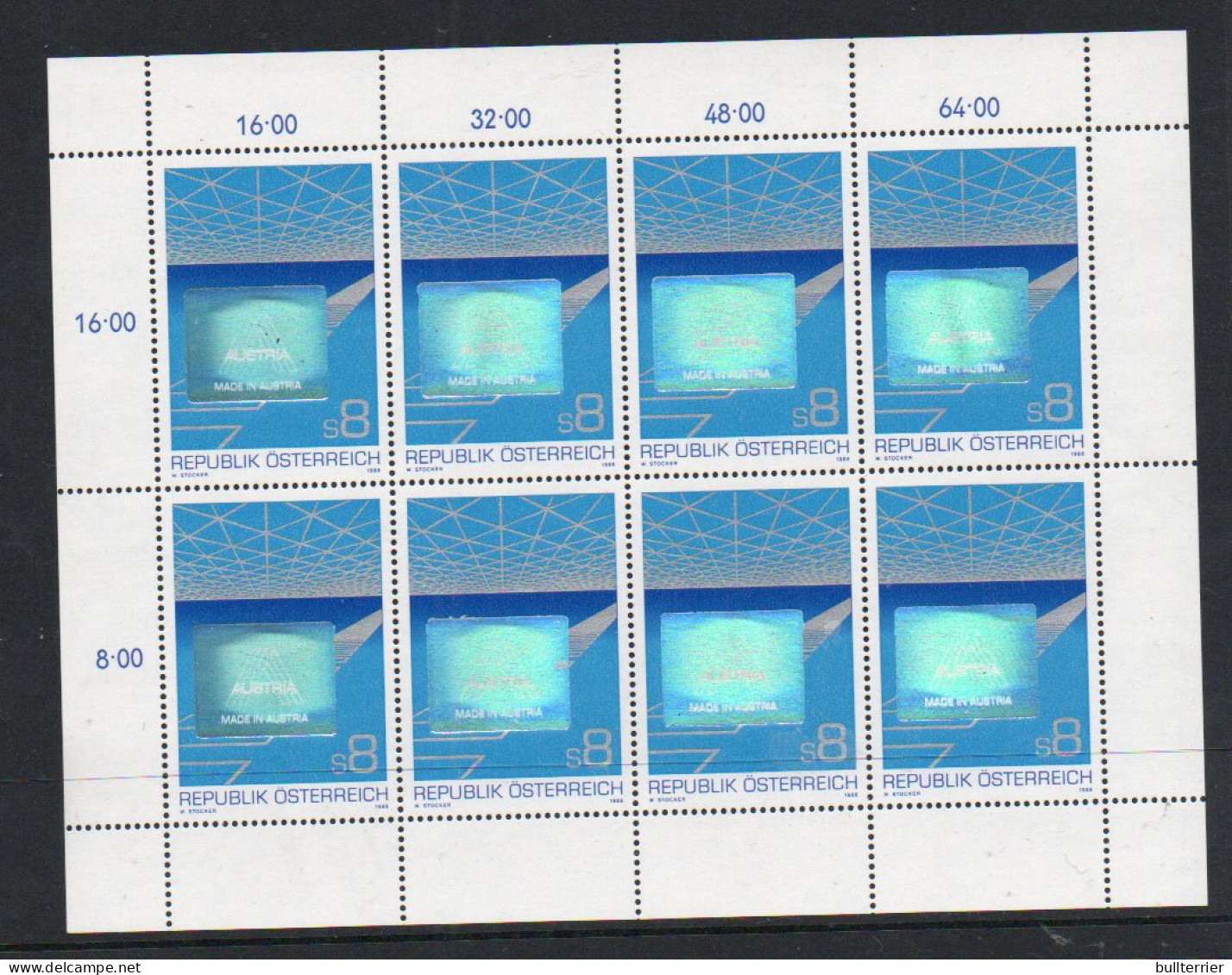 HOLOGRAMS - AUSTRIA - EXPORT CONGRESS/ HOLOGRAM ( Sg 2176) SHEETLET OF 8   MINT NEVER HINGED  SG CAT £30 - Ologrammi