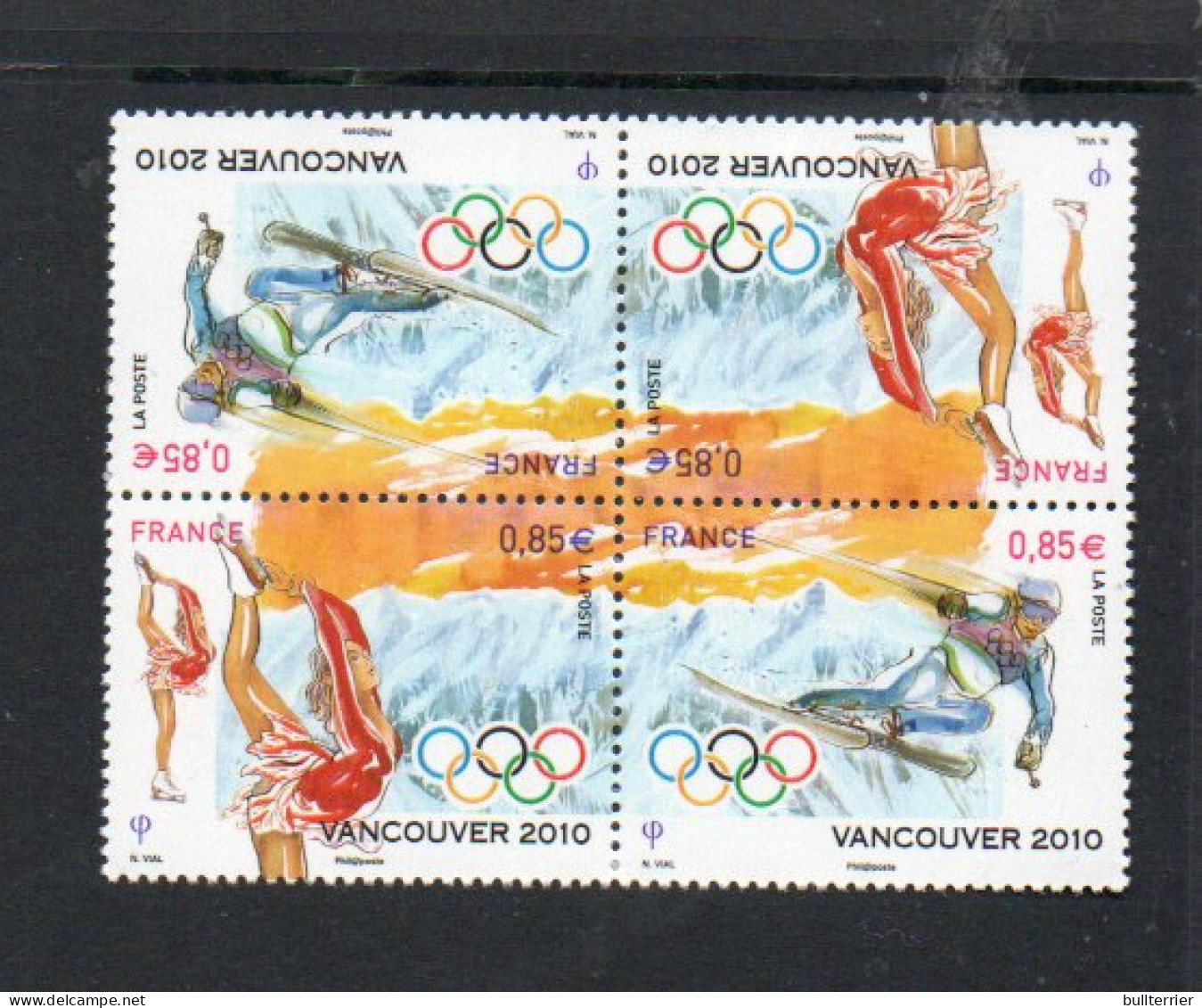 OLYMPICS - FRANCE -2010- VANCOUVER OLYMPCIS SET OF 2 IN SE TENANT BLOCK OF 4  MINT NEVER HINGED  SG CAT £16 - Hiver 2010: Vancouver