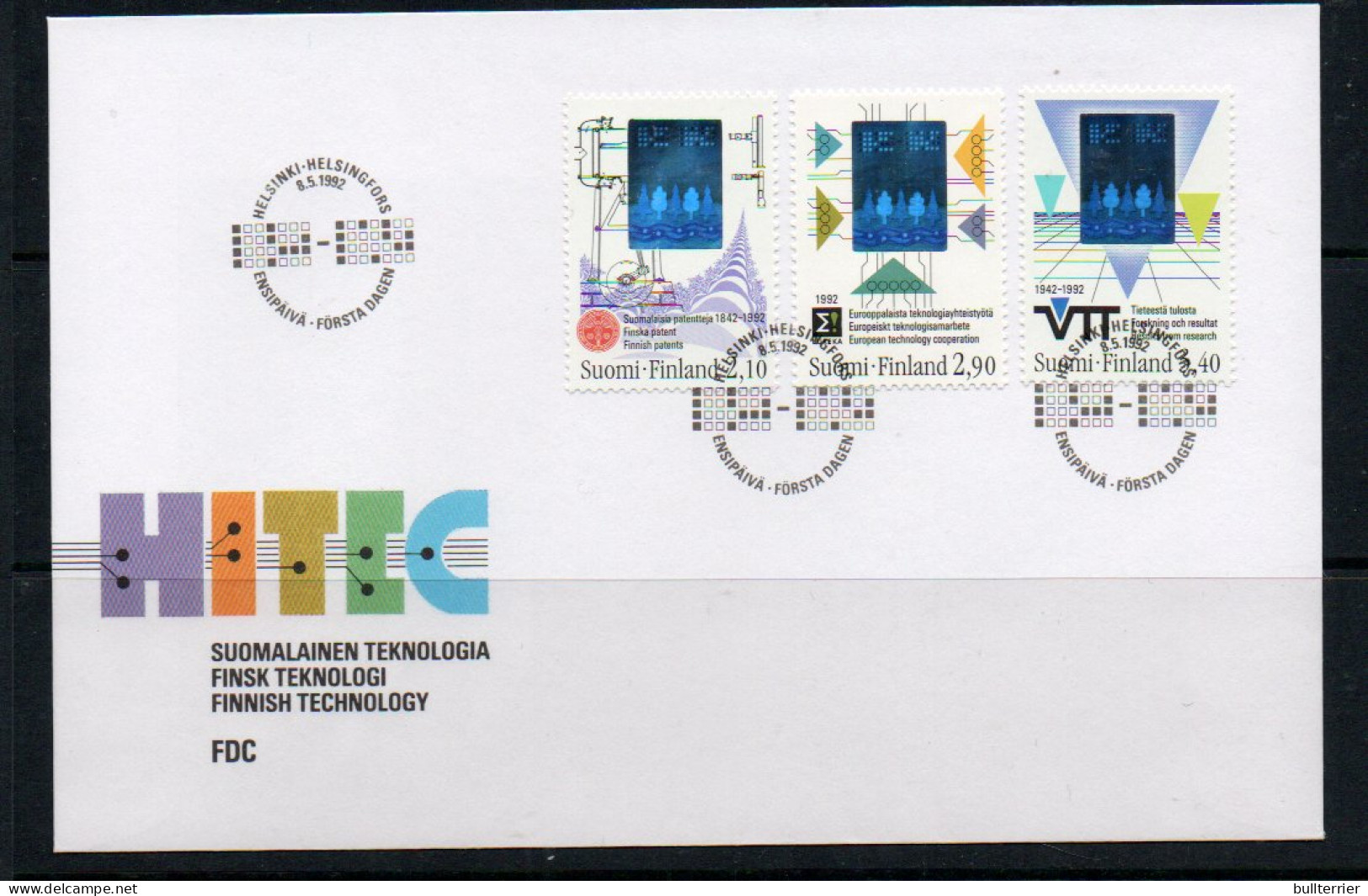 HOLOGRAMS - FINLAND - 1992 -TECHNOLOGY HOLOGRAMS SET OF 3 ON FDC  - Ologrammi