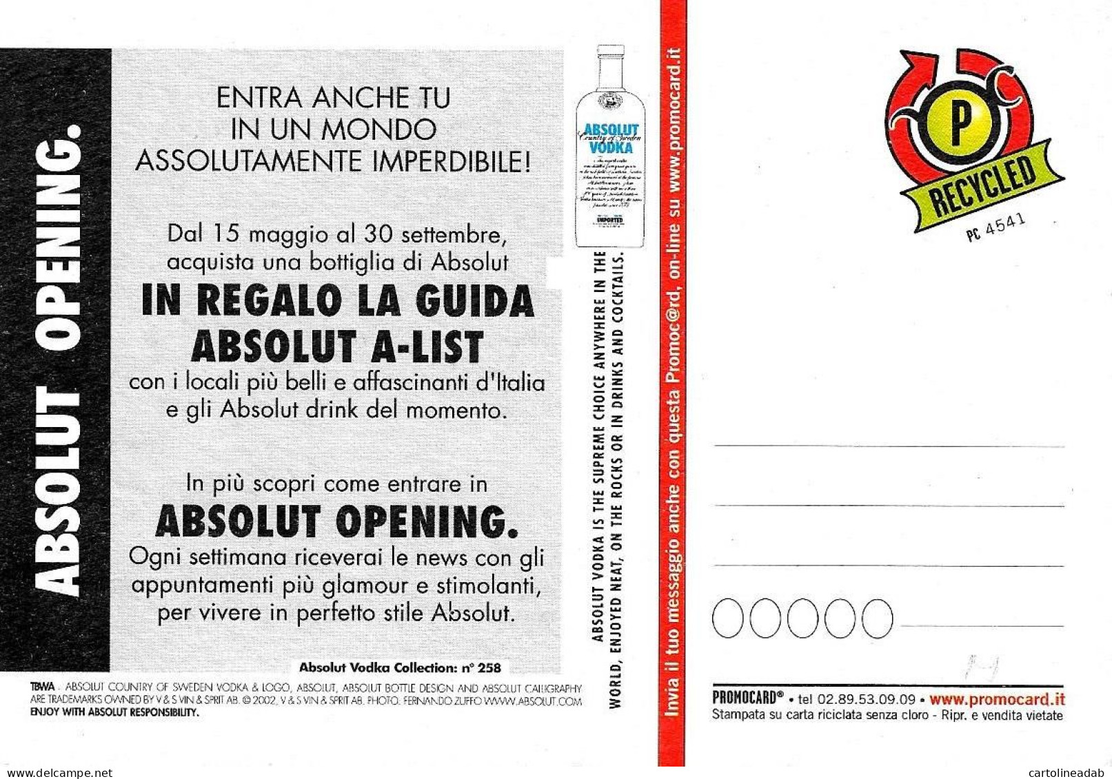 [MD9316] CPM - ABSOLUT SAU PAULO - ABSOLUTE VODKA COLLECTION 258 - PROMOCARD 4541 - PERFETTA - Non Viaggiata - Publicité