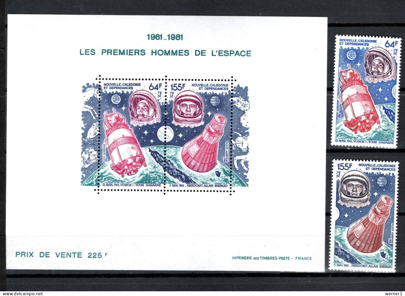 New Caledonia 1981 Space, 20th Anniversary Of First Space Flight, Yuri Gagarin, Allan Shepard Set Of 2 + S/s MNH - Océanie
