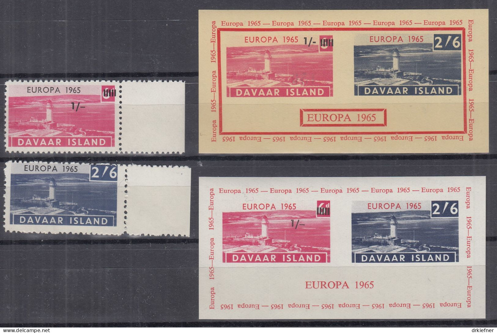 INSEL DAVAAR (Schottland), Nichtamtl. Briefmarken, 2 Blöcke + 2 Marken, Postfrisch **, Europa 1965, Leuchtturm - Escocia