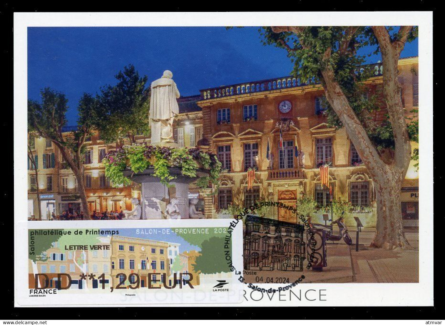 FRANCE (2024) Carte Maximum Card ATM LISA - Salon Philatélique De Printemps Salon-de-Provence - Hôtel De Ville - 2020-…