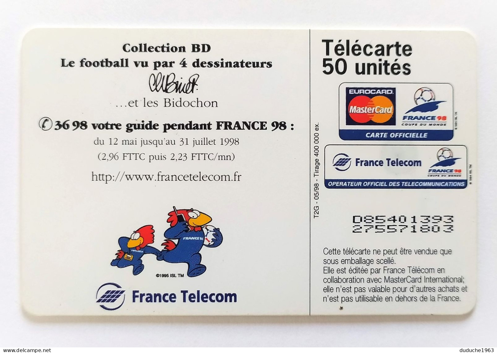 Télécarte France - Football France 98. Les Bidochon - Ohne Zuordnung