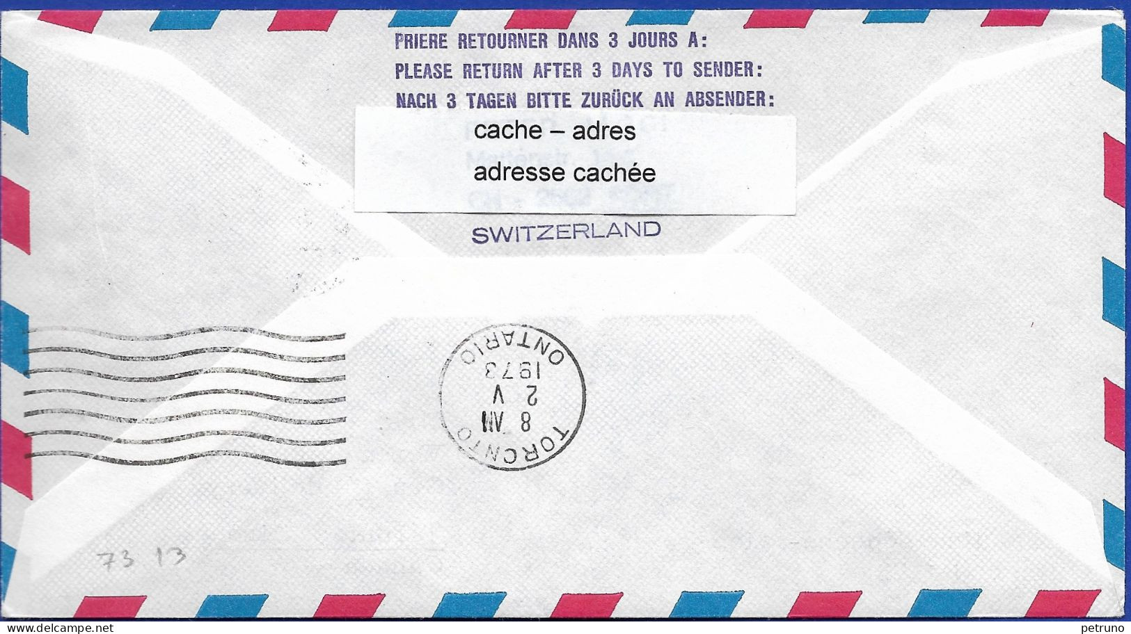 FL 1. Kartenschluss UNO-Genf-Toronto 1.5.1973 Mit Swissair/Air Canada - Cartas & Documentos