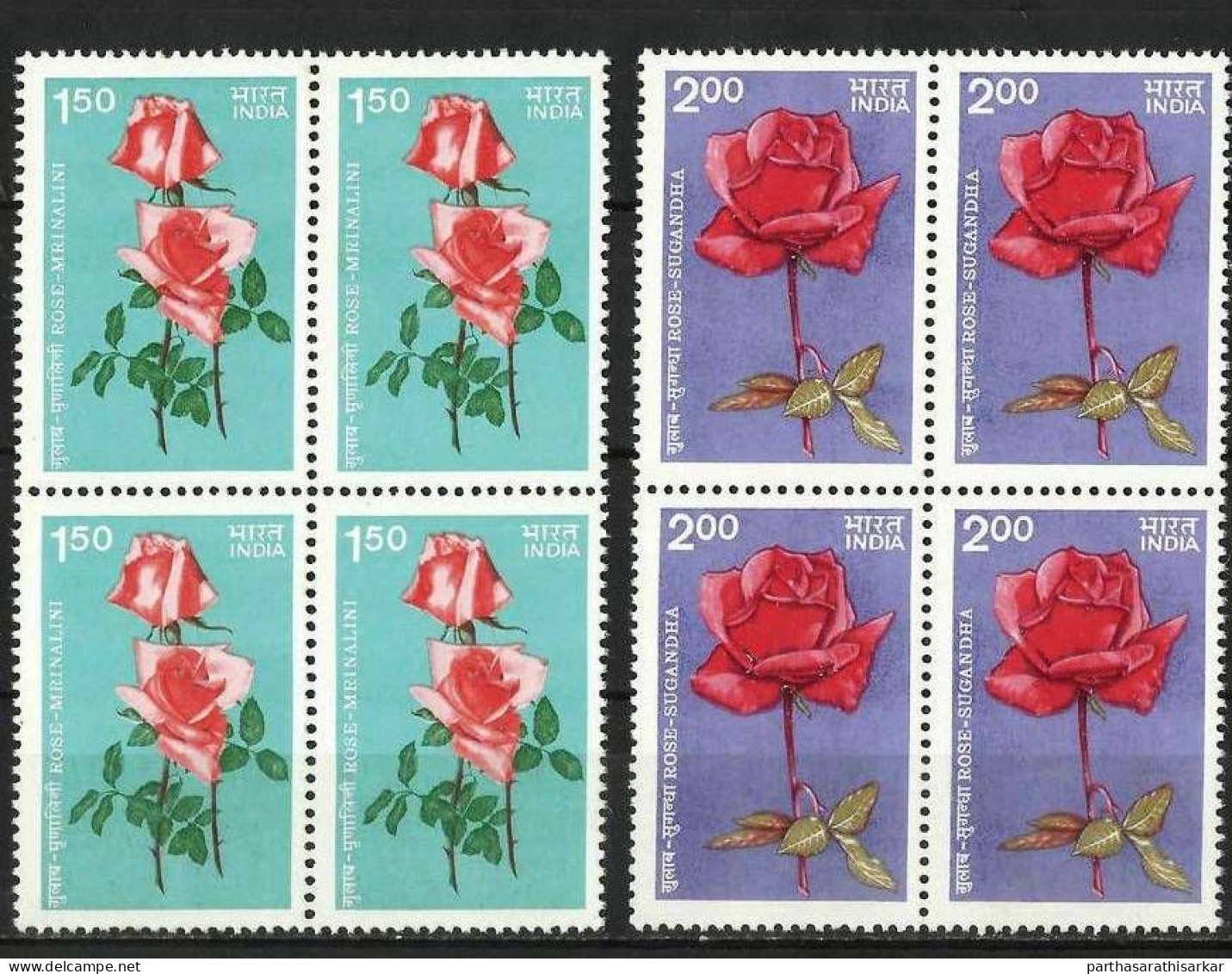 INDIA 1984 ROSES COMPLETE SET BLOCK OF 4 MNH - Ungebraucht