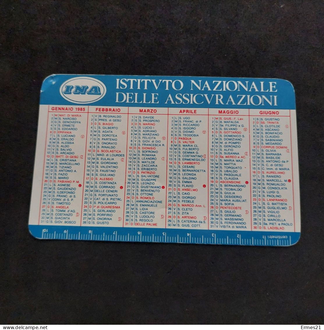 Calendarietto 1985 INA Assitalia Assicurazioni. Condizioni Eccellenti.  Plastificato. - Petit Format : 1981-90