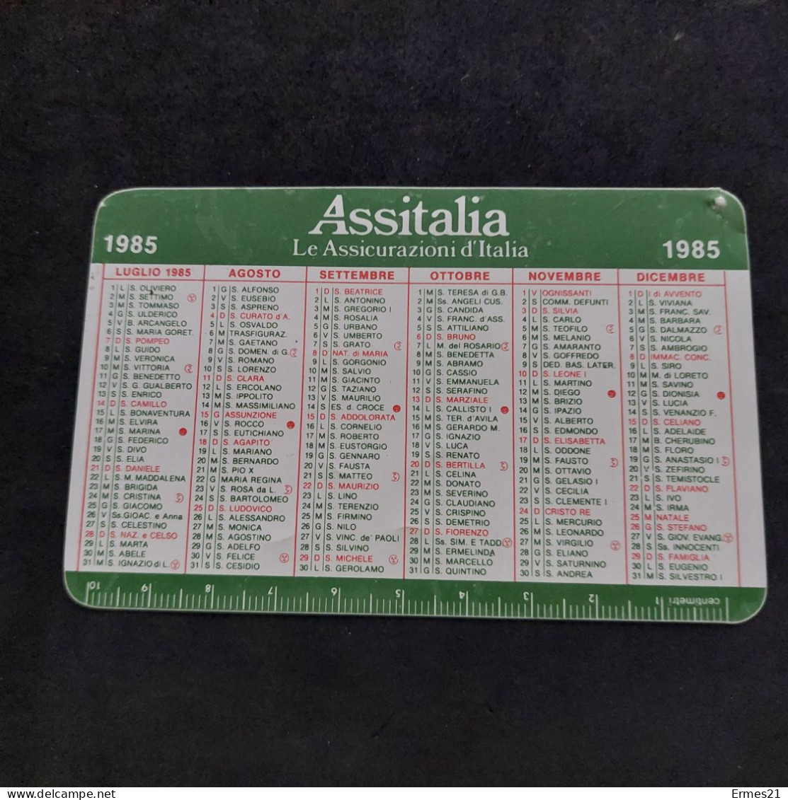 Calendarietto 1985 INA Assitalia Assicurazioni. Condizioni Eccellenti.  Plastificato. - Tamaño Pequeño : 1981-90