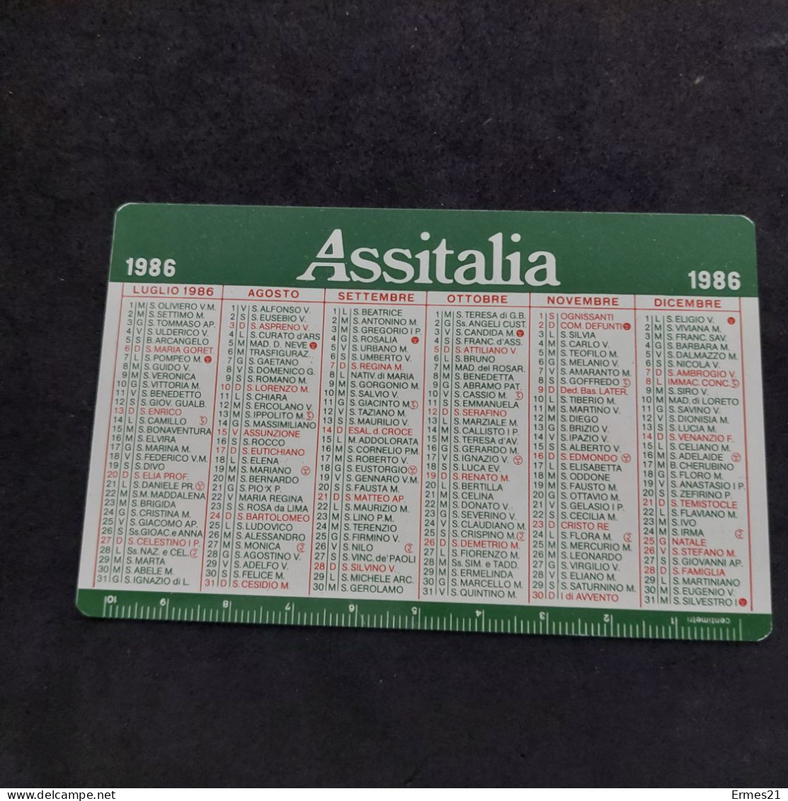 Calendarietto 1986 INA Assitalia Assicurazioni. Condizioni Eccellenti.  Plastificato. - Small : 1981-90