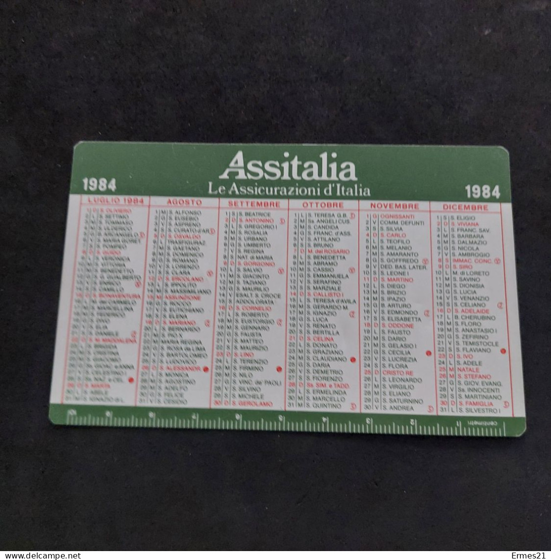 Calendarietto 1984 INA Assitalia Assicurazioni. Condizioni Eccellenti.  Plastificato. - Petit Format : 1981-90