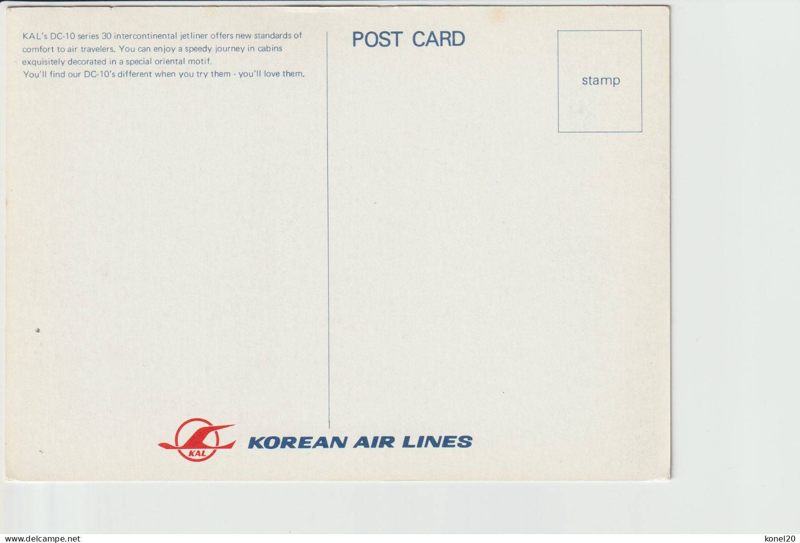 Vintage Pc Korean Air Lines Douglas Dc-10 Aircraft - 1919-1938: Entre Guerres