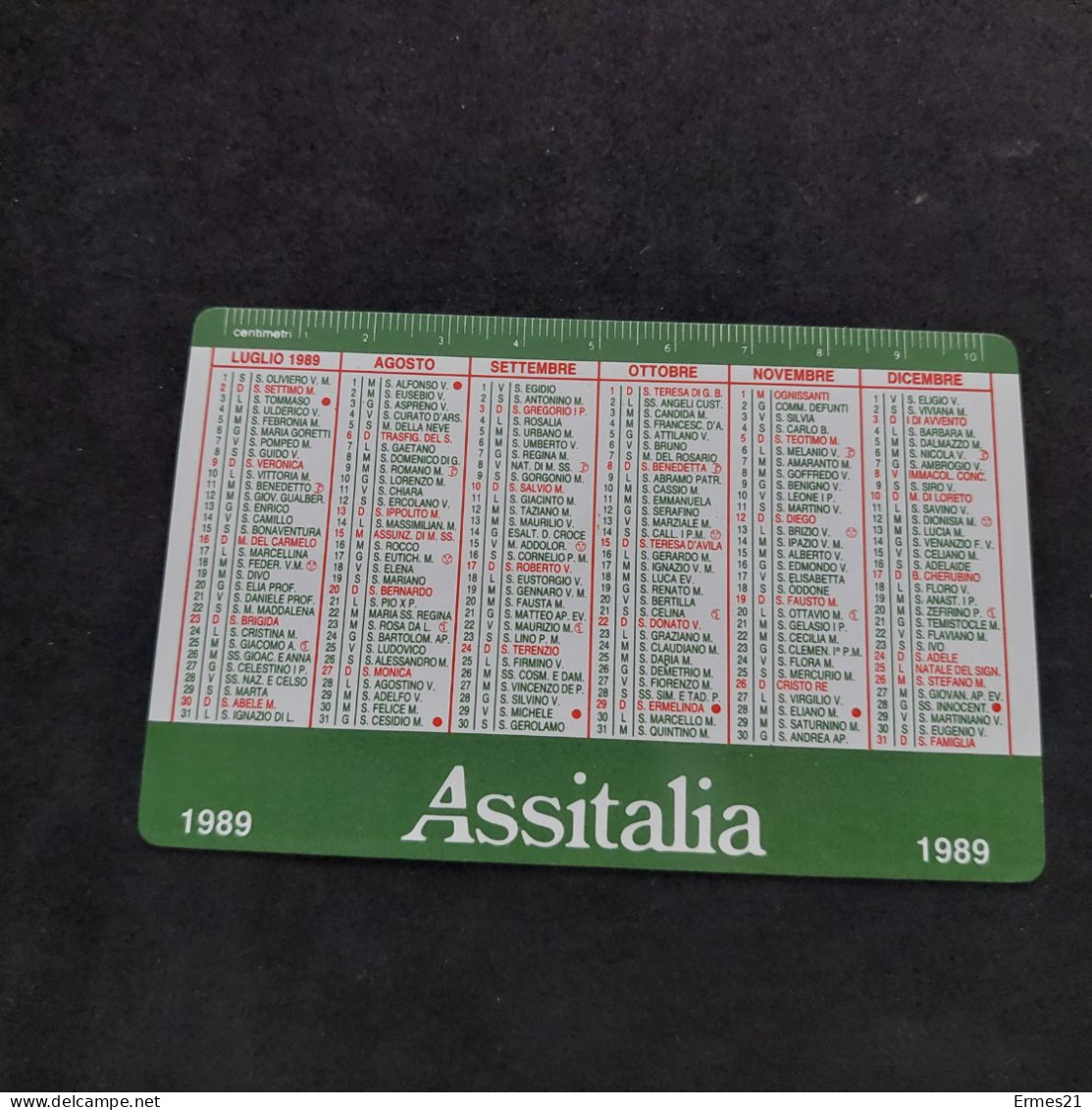 Calendarietto 1989 INA Assitalia Assicurazioni. Condizioni Eccellenti.  Plastificato. - Kleinformat : 1981-90