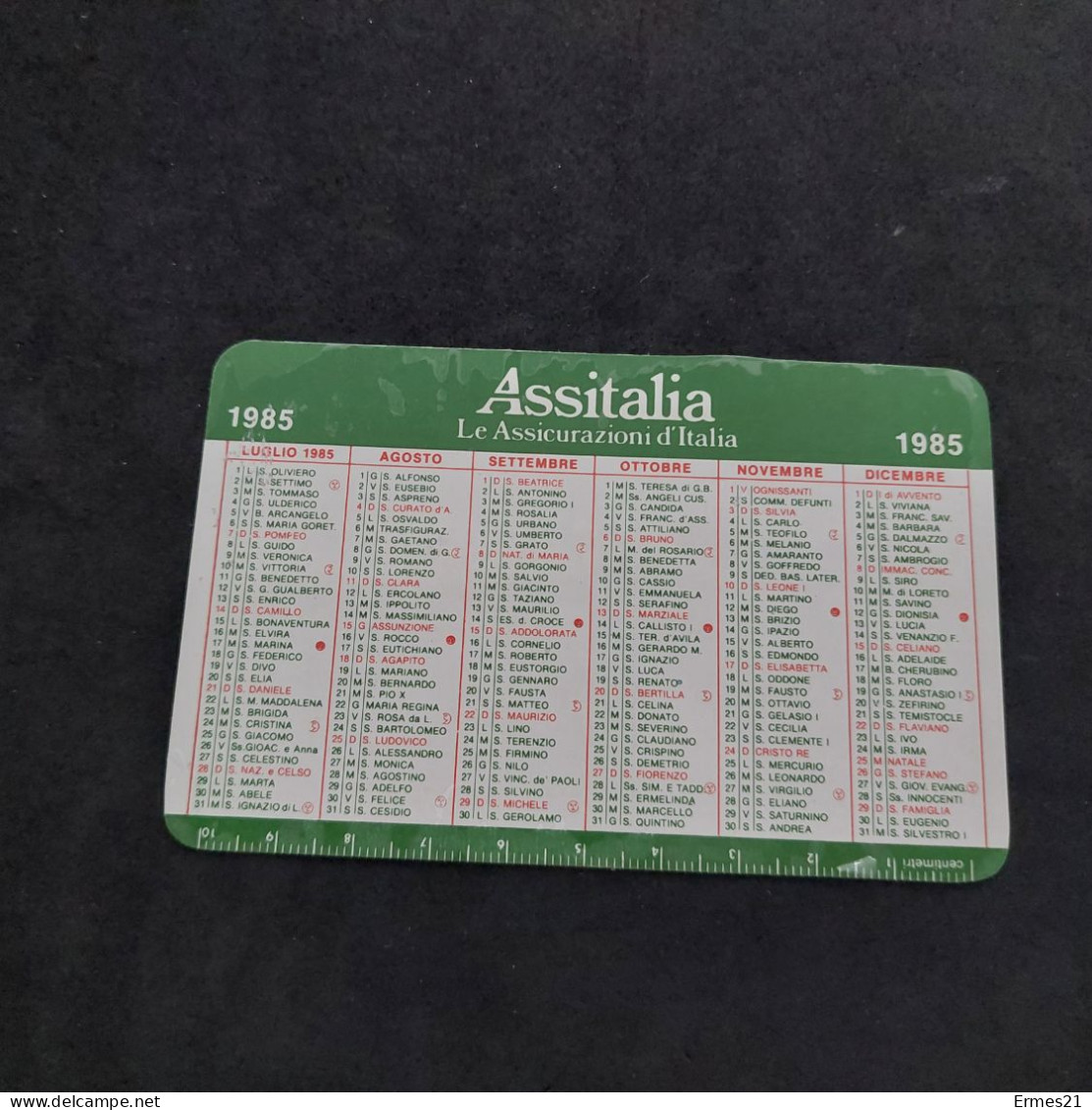 Calendarietto 1985  INA Assitalia Assicurazioni. Condizioni Eccellenti.  Plastificato. - Petit Format : 1981-90