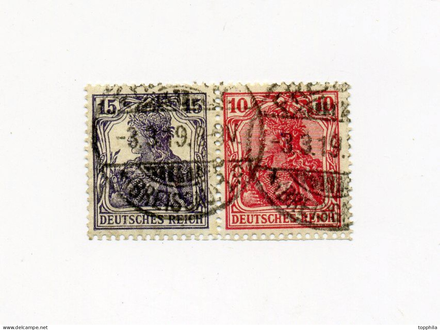 1920 Dt. Reich Zusammendruck Germania 15 Pf + 10 Pfg Gest. Freiburg Minr W6 250 € - Carnets & Se-tenant